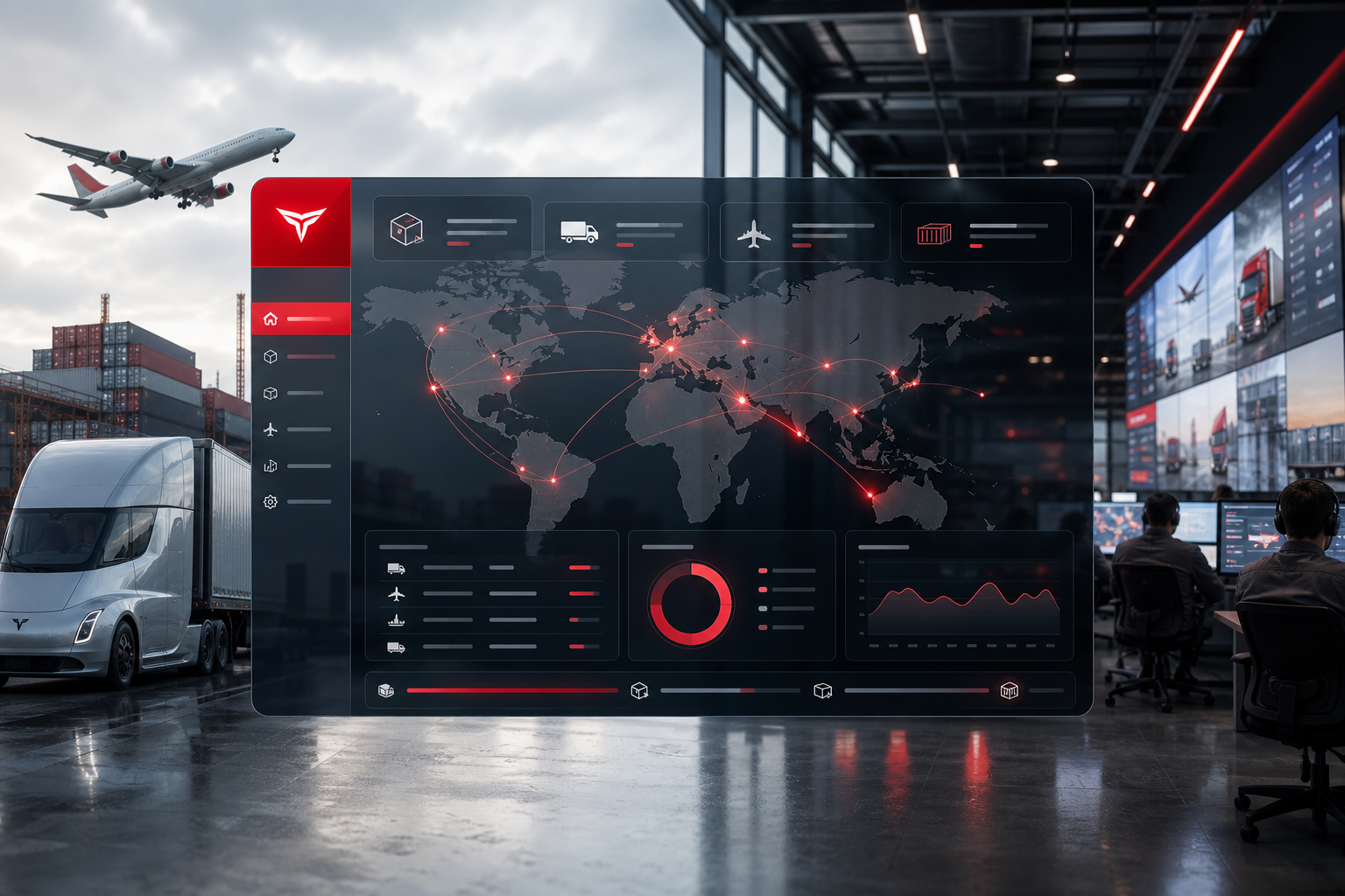 CargoFlow logistics dashboard with global shipment routes